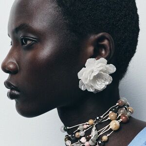 NEW. Zara Embossed Flower Earrings. NEW IN PACKAGE